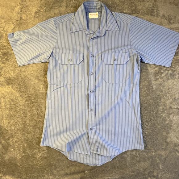 Wearguard Shirt Mens Small Short Sleeve Button Up Blue Stripe Pockets - Picture 1 of 8